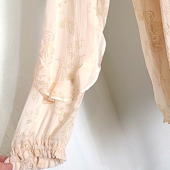 Lauren Conrad Pale Peach Blouse Sheer Overlay, Gold Etched Roses, Sz Large, NWT - Picture 4 of 11